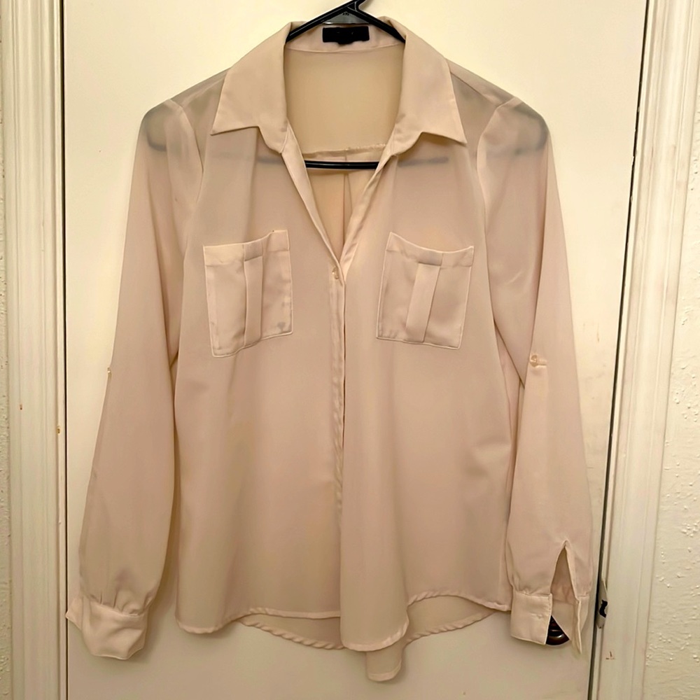 Beige sheer long sleeve blouse